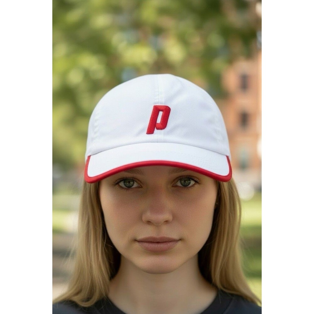 Prince Tennis Hat Cap Adjustable Strap Women's White Red Trim Logo Performance
